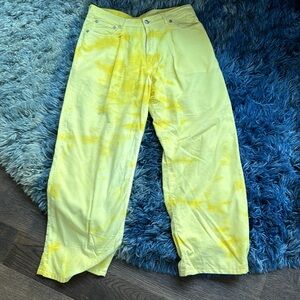R13 Damon pleated wide leg pale yellow corduroy pants